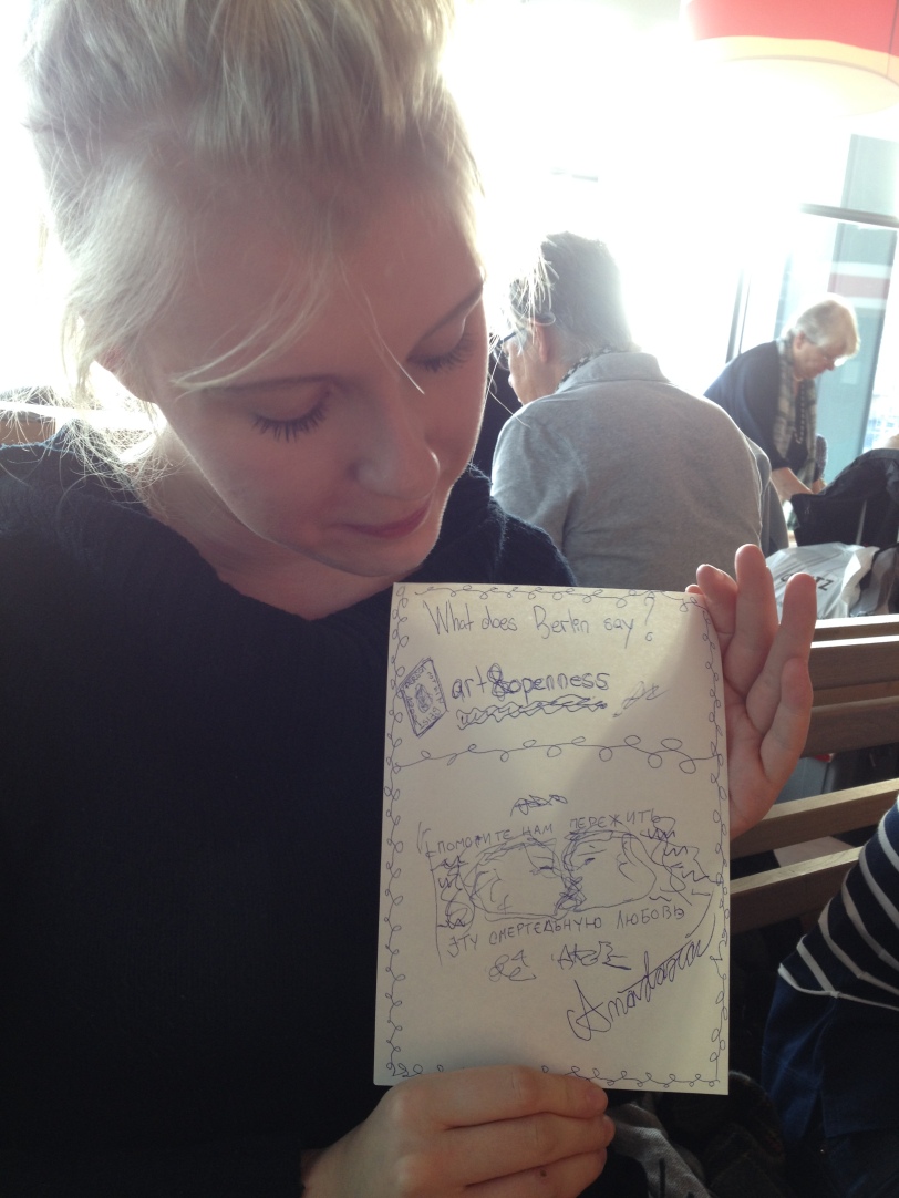 Anastasia showing her drawing